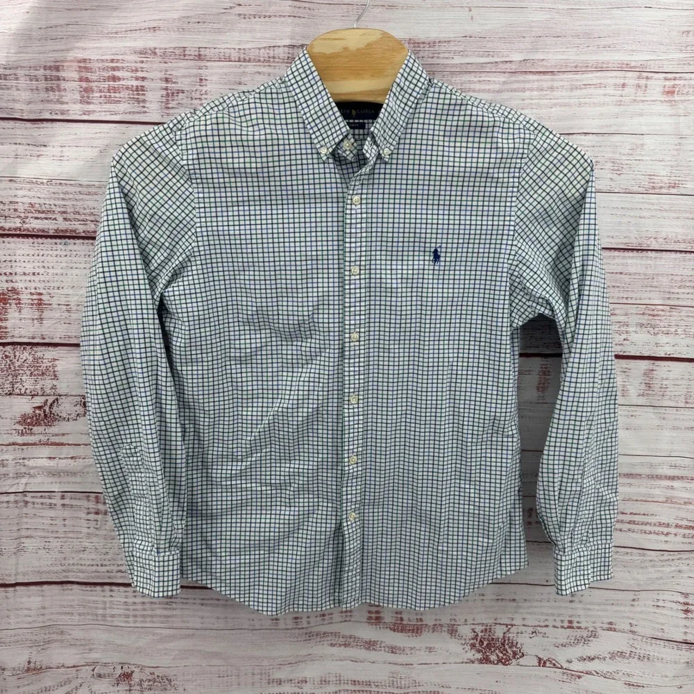 Ralph Lauren Shirt Boys Size Large‎ 16.5 Slim Fit Plaid Button Down Long Sleeve